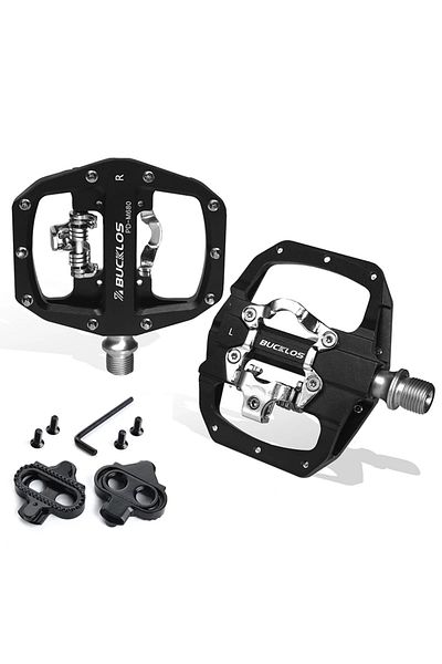 BUCKLOS Black pedal-Cleat BUCKLOS MTB Pedals Double Function Bicycle Pedal MTB Flat Platform Locked Fit SPD