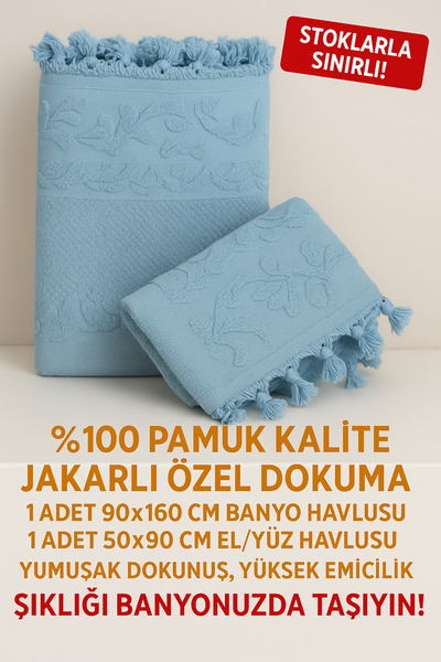 SENTETİK DEĞİL-PAMUK KARIŞIMLI DEĞİL %100 PAMUK BANYO HAVLU SET 1 ADET 90 X 160 CM 1 ADET 50 X 90