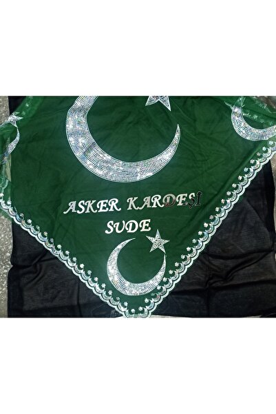 Duru Kişiye Özel Asker Kardeşi Ve Isim Yazılı Yeşil Kına Örtüsü100x100 Ebatlı...