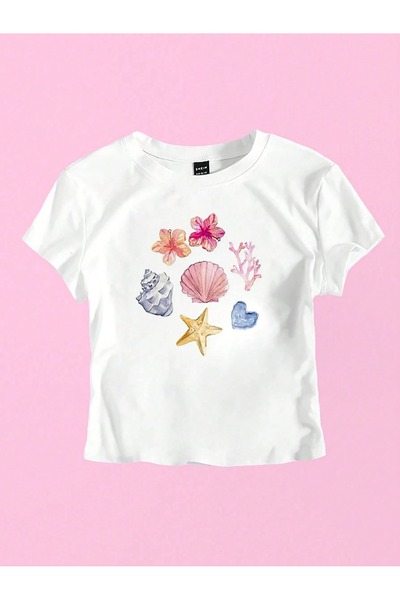 OVER HEAD Tricou Bayb cu imprimeu Y2K Sea Star pentru femei