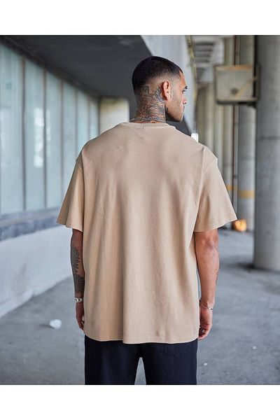 THIMOON Men's Beige Oversize Design T-Shirt Comfortable Fit 100% Cotton