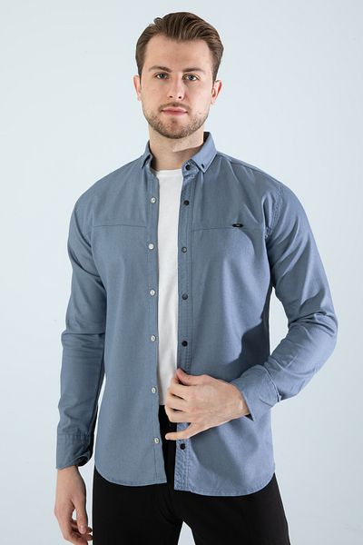 YXC Trend Maker Cămașă albastră pentru bărbați, slim fit, fără buzunare