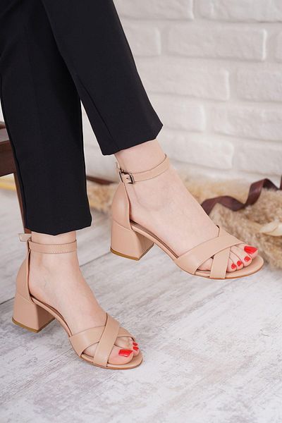 Moda Pie Sandale cu toc mic pentru femei Zero Cross Weft, piele de nucă