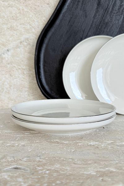 porselenden Modern Silver Cream 4-Person 21 cm Premium Porcelain Cake Plate Presentation Set