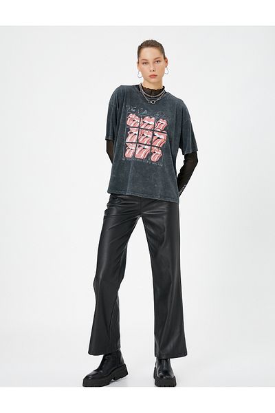 Koton Leather Look Trousers Normal Waist No Pocket