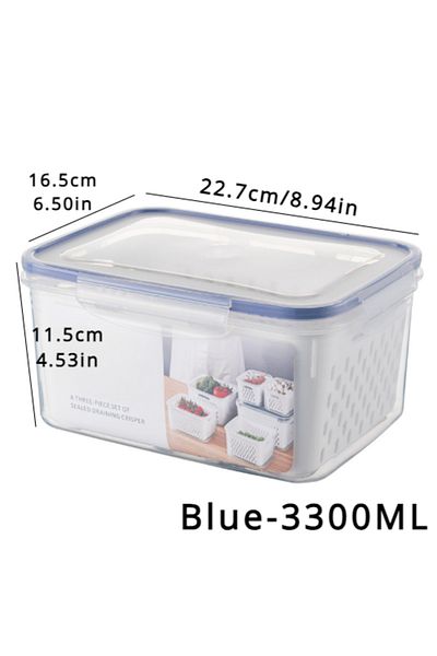 Choice Blue 3300ML Refrigerator Preservation Storage Box Drain Basket Storage Containers Sealed Box Vegetab