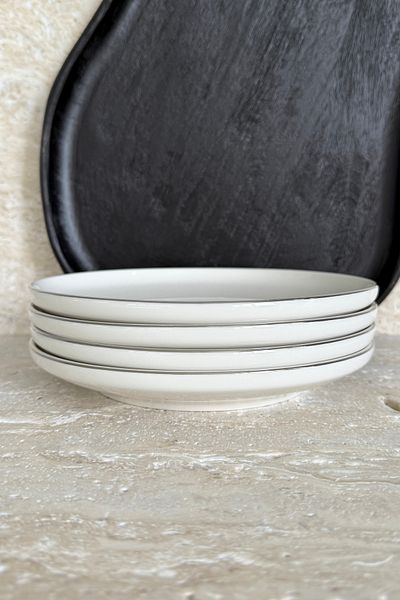 porselenden Modern Silver Cream 4-Person 21 cm Premium Porcelain Cake Plate Presentation Set