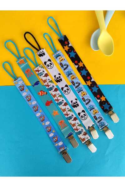 3Baby 6'lı Emzik Askısı Seti / Emzik Tutucu / Emzik Zinciri / Erkek