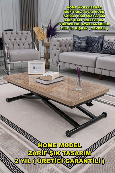 SEHPAM AKILLI Akıllı Sehpa Home Üst Tabla Mdf Antiklayt Oval Köşe Alt Mekanizma Siyah Renk