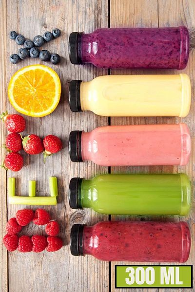 Open Home Concept 5Pcs 300ml Smoothie Detox Bottle Clear Plastic Leakproof Lid Juicing Bottle with Corner