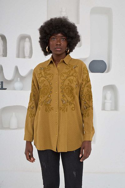 MİA NOURA Women's Front and Sleeves Embroidered Oversize Fit Cut