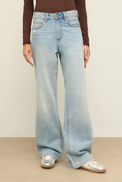 fatma keskin linna butik بنطلون جينز نسائي أزرق فاتح مغسول بالقالب بالكامل