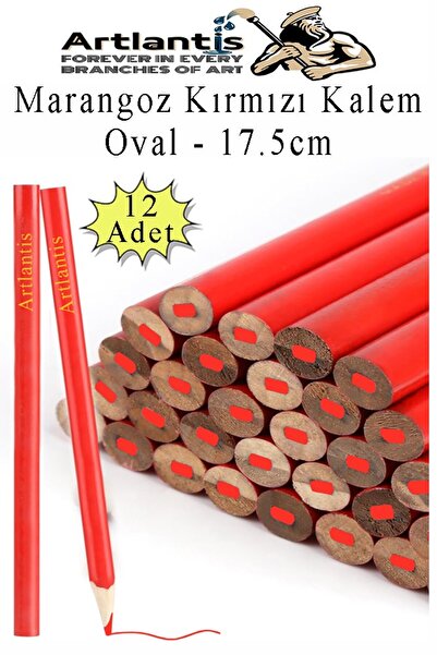 Artlantis Marangoz Kalem Kırmızı Oval 12 Adet 1 Paket Kalın Oval Marangoz İnş...