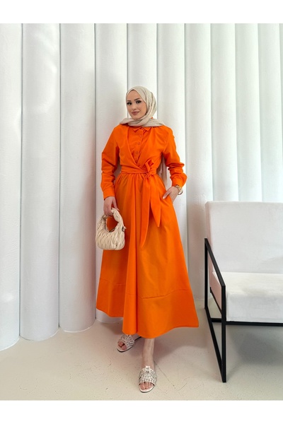 Melike Tatar Bağlamalı Poplin Elbise 68-6163