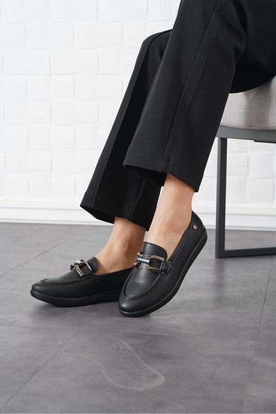 Moda Pie Nevsaw Women's Ballerinas with Snap Buckle Black Dolce