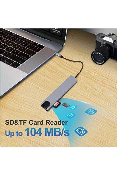 HUB موزع USB C، محول متعدد المنافذ 8 في 1 من النوع C مع HDMI بدقة 4K وUSB-C وإيثرنت