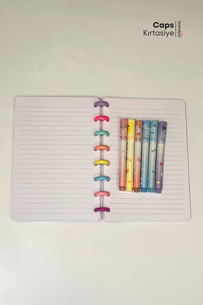 caps office Sanrio Character Themed 160 Page Heart Notebook & Highlighter Stationery Set – Kuromi, My Melody