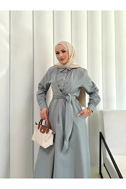 Melike Tatar Bağlamalı Poplin Elbise 68-6163