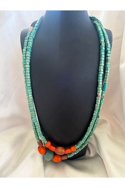 COCOSH TAKI Turquoise Blue Wooden Bead Long Winding Multi Necklace