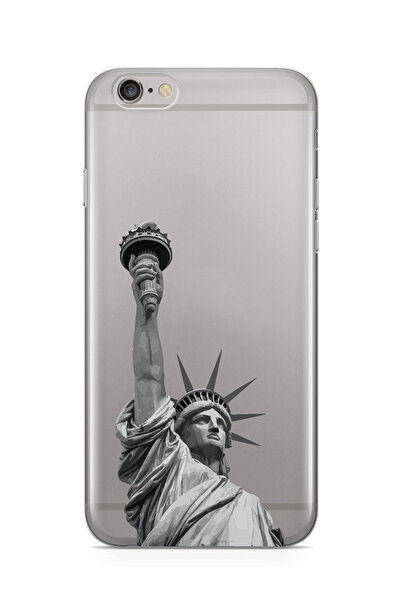 moonset Iphone 6 / 6S Uyumlu Özgürlük Heykeli Tasarımlı Baskılı Şeffaf Telefo...