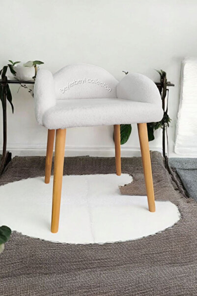 BEYLERBEYİ Makyaj pufu, kar beyazı renkli, dekoratif puf, yüksek ayaklı puf, mini berjer koltuk pufu