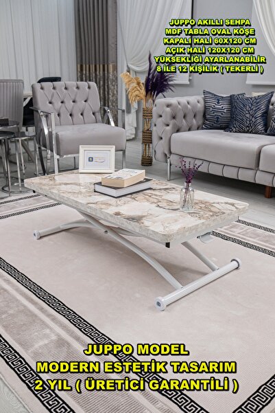 SEHPAM AKILLI Akıllı Sehpa Juppo Üst Tabla Beyaz Mermer Oval Köşe Alt Ayak Be...