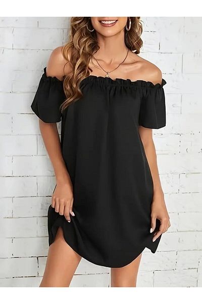 Masspera Rochie mini cu mâneci scurte cu volan cu guler Madonna