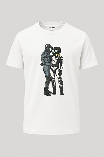 Lario تي شيرت Motorcu Valentines مطبوع ذو قصة فضفاضة وياقة دائرية للجنسين قصة...