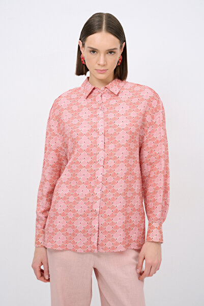 Love My Body Desenli Keten Gömlek