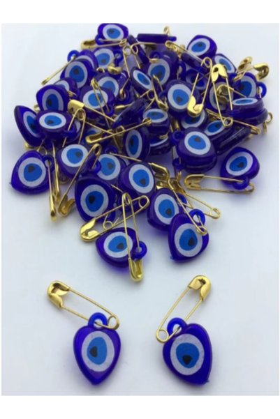 ÇINARASYADAHOME Blue Evil Eye Bead Evil Eye Beads with Yellow Safety Pin 50 Pcs