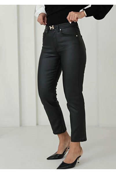 fatma keskin linna butik Kadın Orj. Siyah Mumlu Jean Pantolon