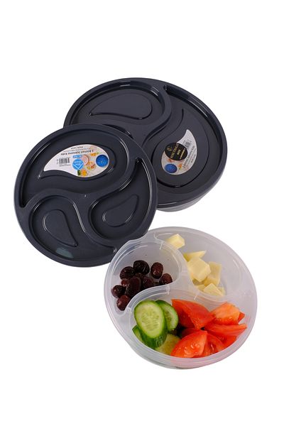 ROSE CENTER 3 Compartment Round Storage Box, Refrigerator Storage Box, Plastic Storage Box
