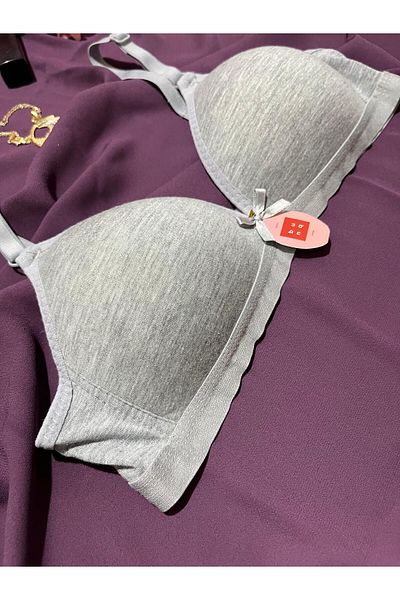 bunq Gray Combed Cotton a Cup Thin Belt Children's Bra
