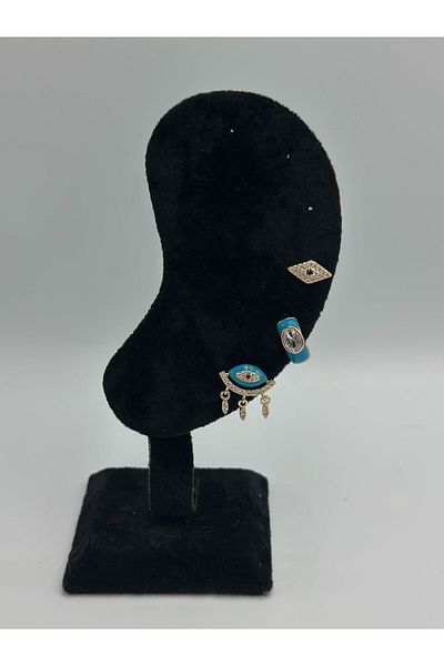 MyladyAccessoriess Eye and Zircon Stone Detail Enameled Set Earrings Pink