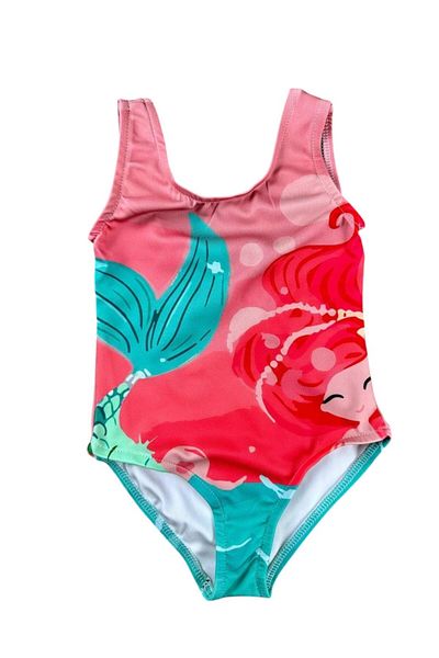 patriko tekstil Girl's Beach Wear Mermaid and Watermelon Patterned Thick Strap Swimsuit