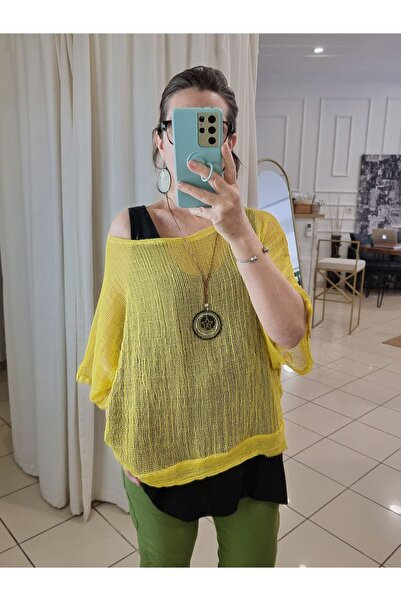 pudubutik Oversize File Sarı Bluz