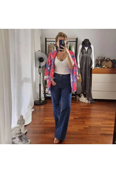 pudubutik Slim Fit Yüksek Bel Palazzo Kot Pantolon