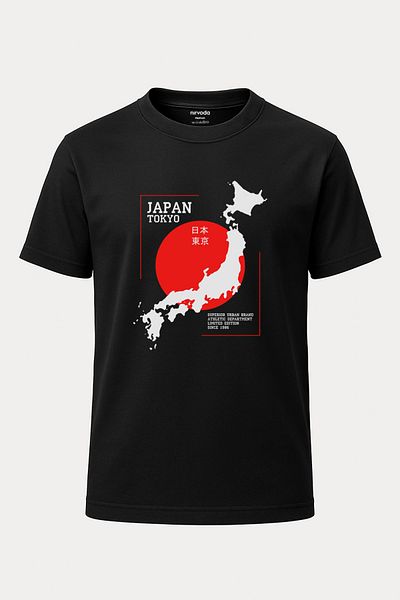 nirvoda Tricou Harta Japoniei - scris Tokyo - Loose Fit - Unisex - Negru