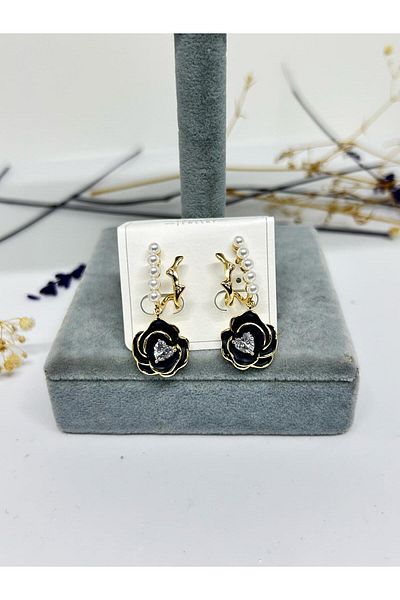 ısıkkonya Zircon Stainless Steel Rose Earrings [Allergy-Free Product]