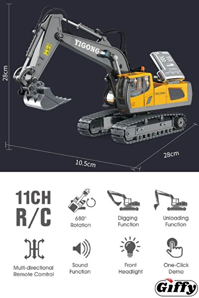 SCOWETTO Kumandalı İnşaat Makineleri 3lü Set Kamyon,Ekskavatör ve Bulldozer Şarjlı Işıklı Metal Kasa Yetişkin