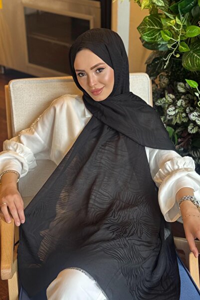 ipekevi Şal cu monogramă - Motiv zebră - Negru