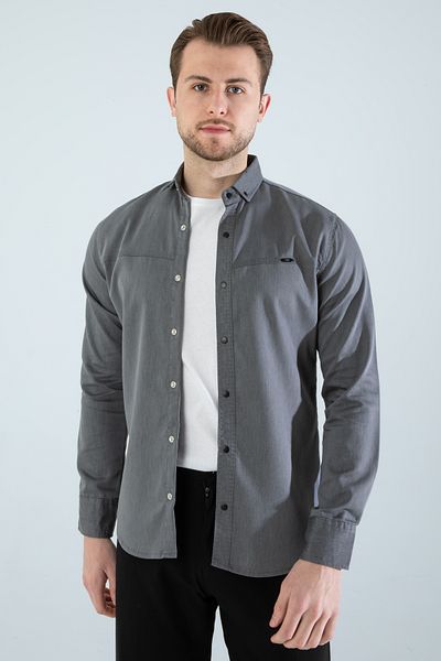 YXC Trend Maker Мъжка сива дънкова риза Slim Fit без джобове