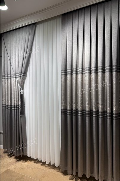 SAYDEMİR HOME Luxury Night Glow Smoked Gray Panel Background Curtain Close Pleat Single Wing