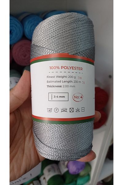 rüya hobi 200 γραμμάρια Νο 4 Polyester Macrame- Bag- Supla- Runner String (Κωδικός χρώματος: 061 Γκρι)
