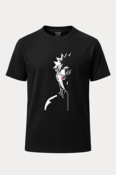 nirvoda Tricou negru unisex cu imprimeu Naruto Posing - Decolteu
