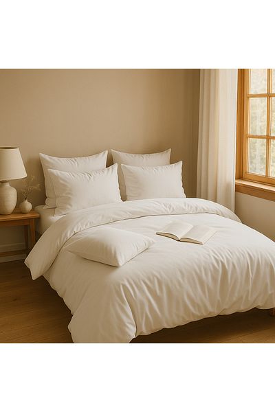 Prime Sleeks Single 100% Cotton Duvet Cover Set 160X220 Cm, Set with Elastic Sheet, White