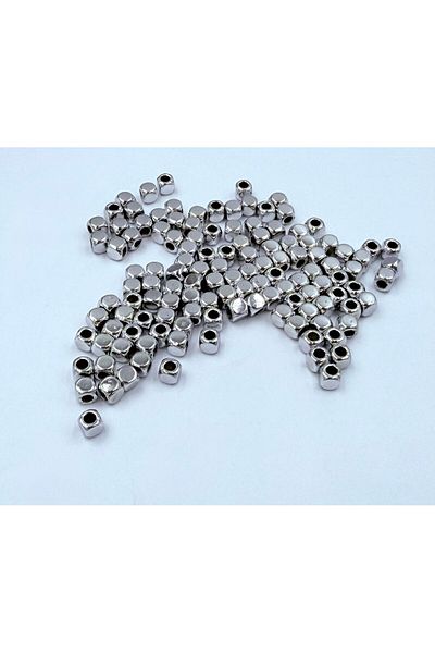 yiğit aksesuar Non-Blackening Metal Cube Silver Spacer 50 Pieces 4 mm