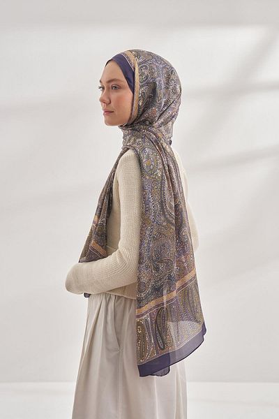 ARMANDA Ethnic Voile Vintage Pattern Shawl - Plum