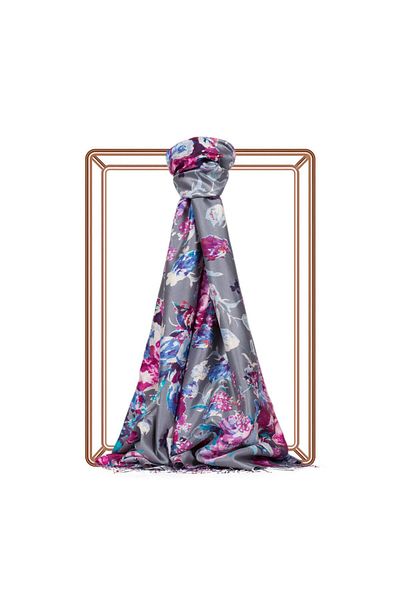 ipekevi Rose Garden Patterned Silk Shawl-Grey