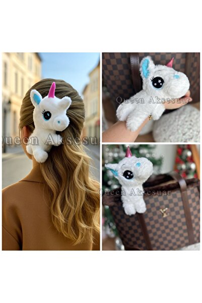 QUEEN AKSESUAR Jucărie 3 în 1, unicorn alb de pluș, cu cataramă, cu închidere...